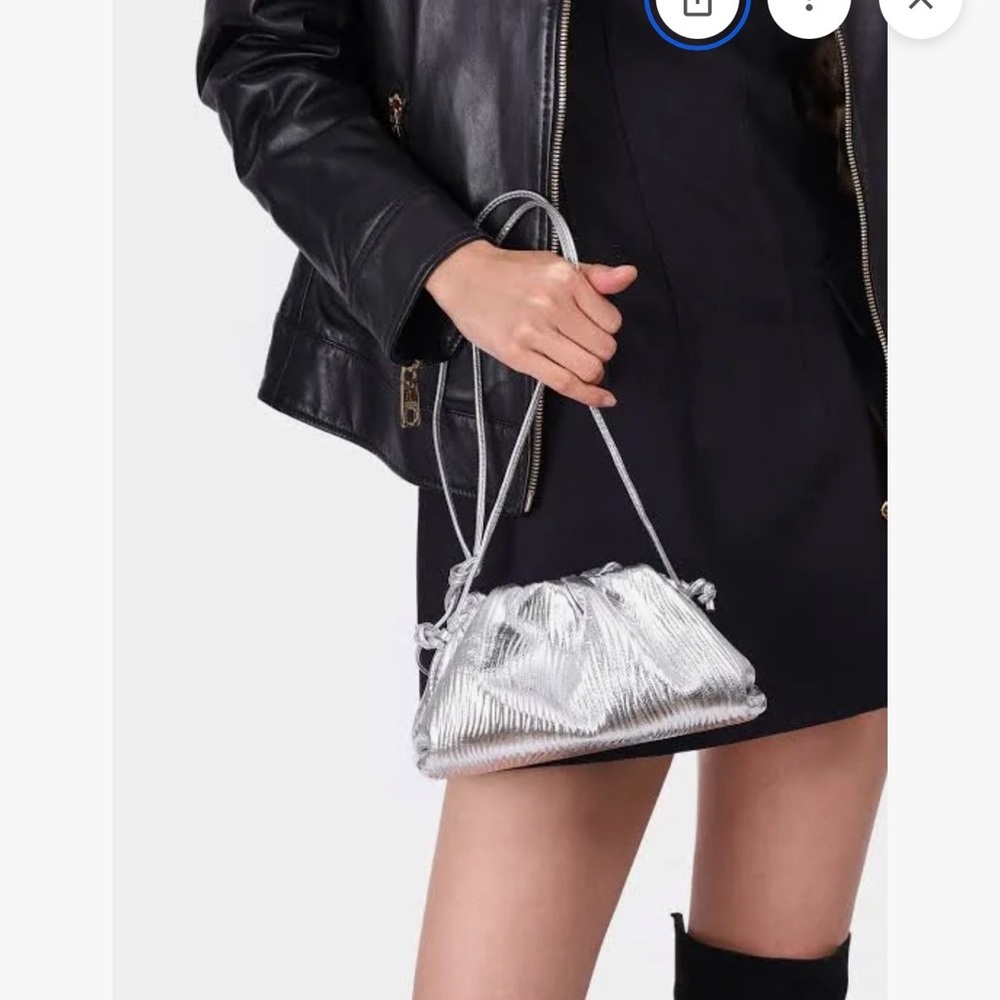 Bottega Veneta The Mini Pouch crossbody bag in metallic silver calfskin leather